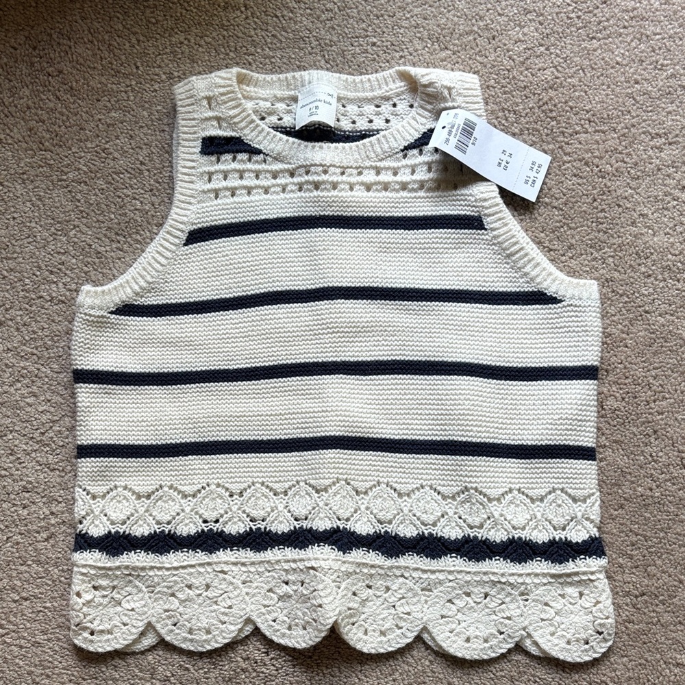 Abercrombie Kids Cream and Blue Striped Tank Top